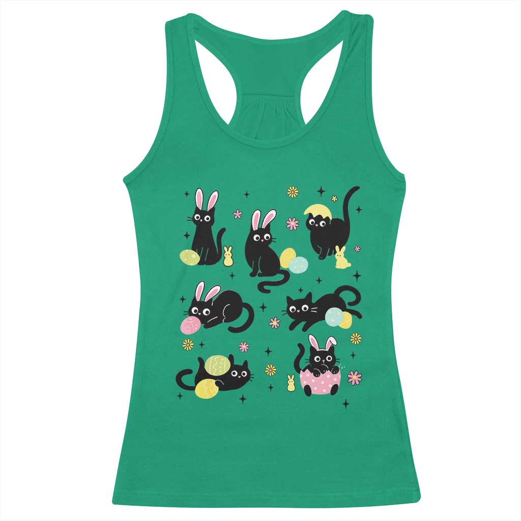 Funny Black Cat With Bunny Eggs Easter Day Racerback Tank Top