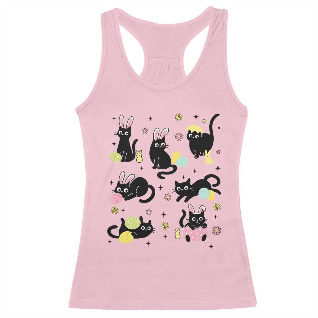 Funny Black Cat With Bunny Eggs Easter Day Racerback Tank Top