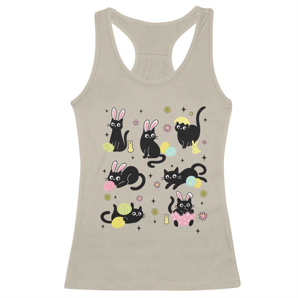 Funny Black Cat With Bunny Eggs Easter Day Racerback Tank Top