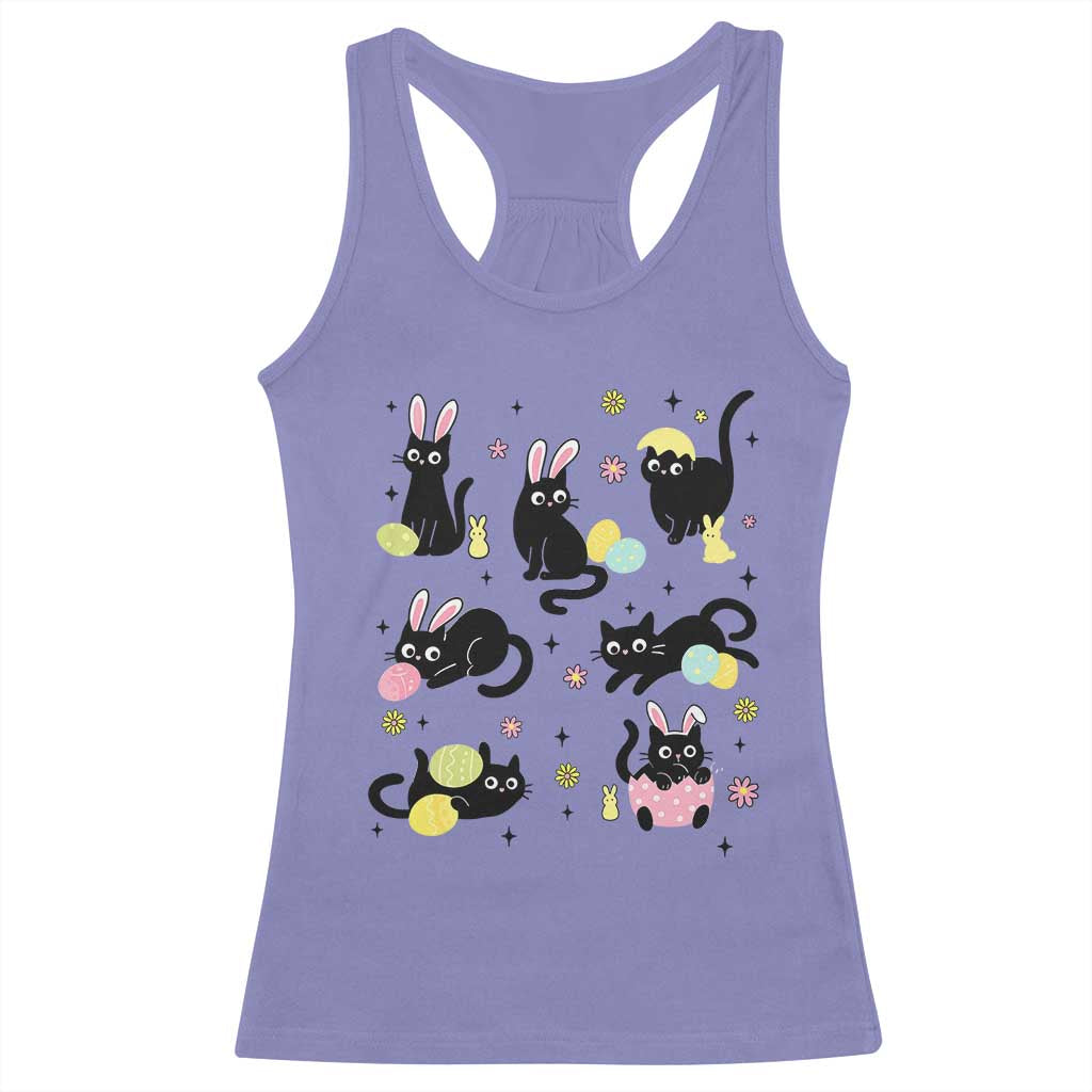 Funny Black Cat With Bunny Eggs Easter Day Racerback Tank Top