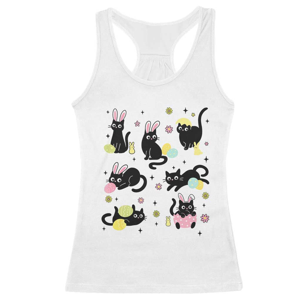 Funny Black Cat With Bunny Eggs Easter Day Racerback Tank Top