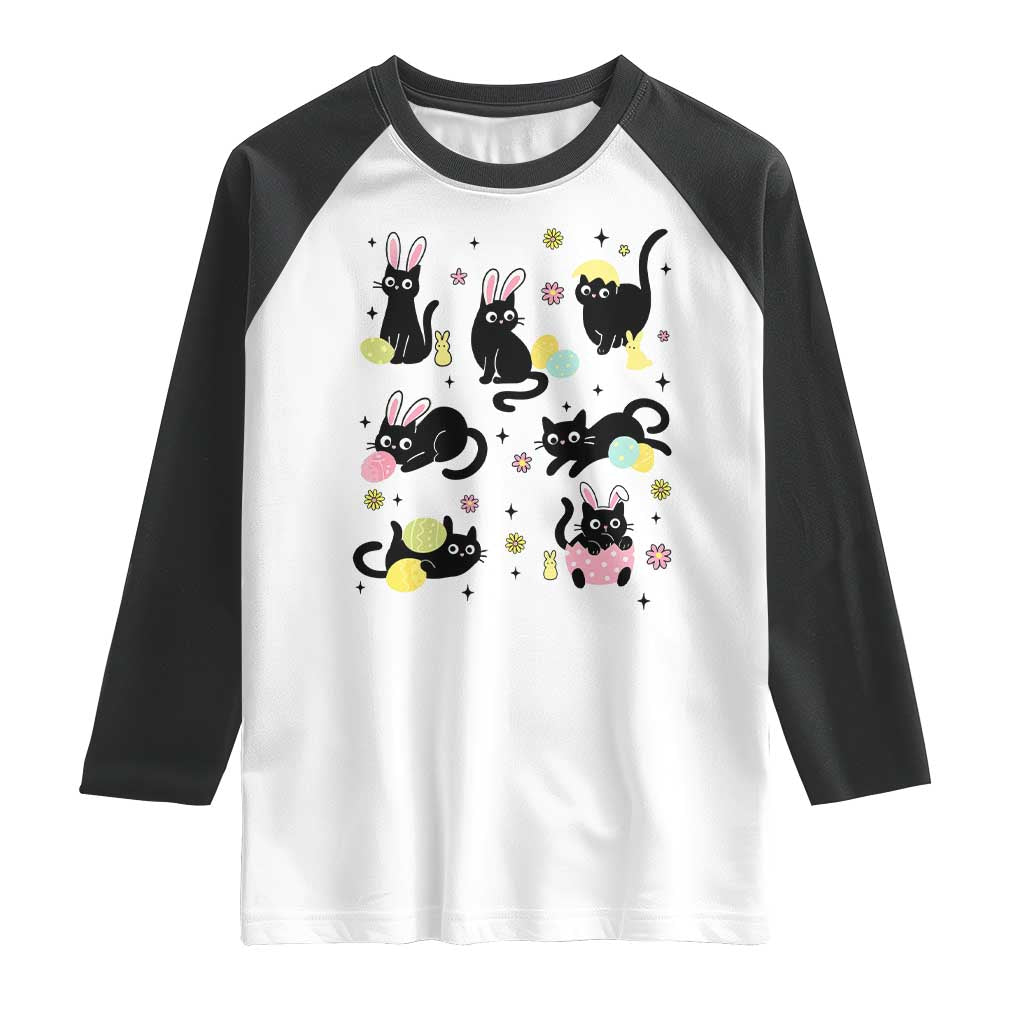 Funny Black Cat With Bunny Eggs Easter Day Raglan Shirt