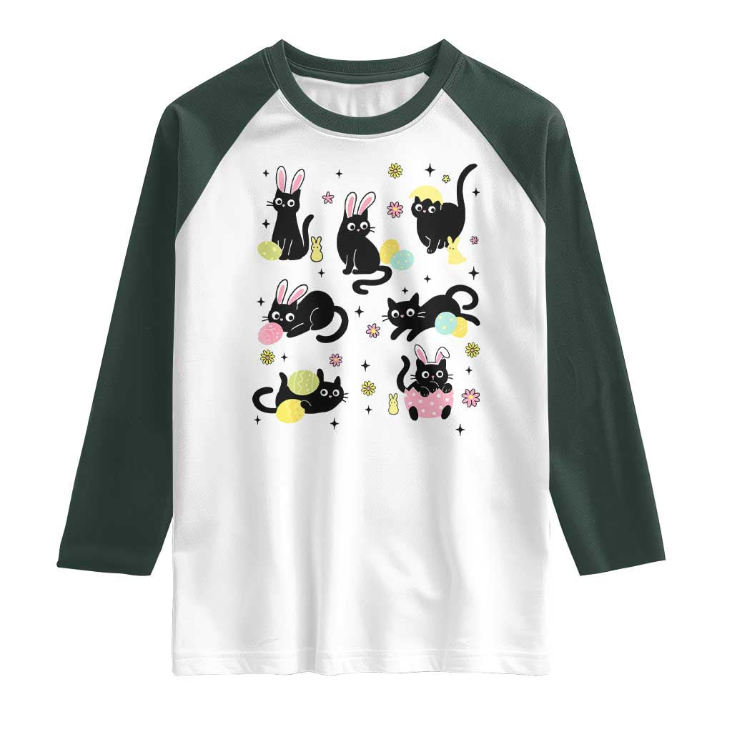Funny Black Cat With Bunny Eggs Easter Day Raglan Shirt