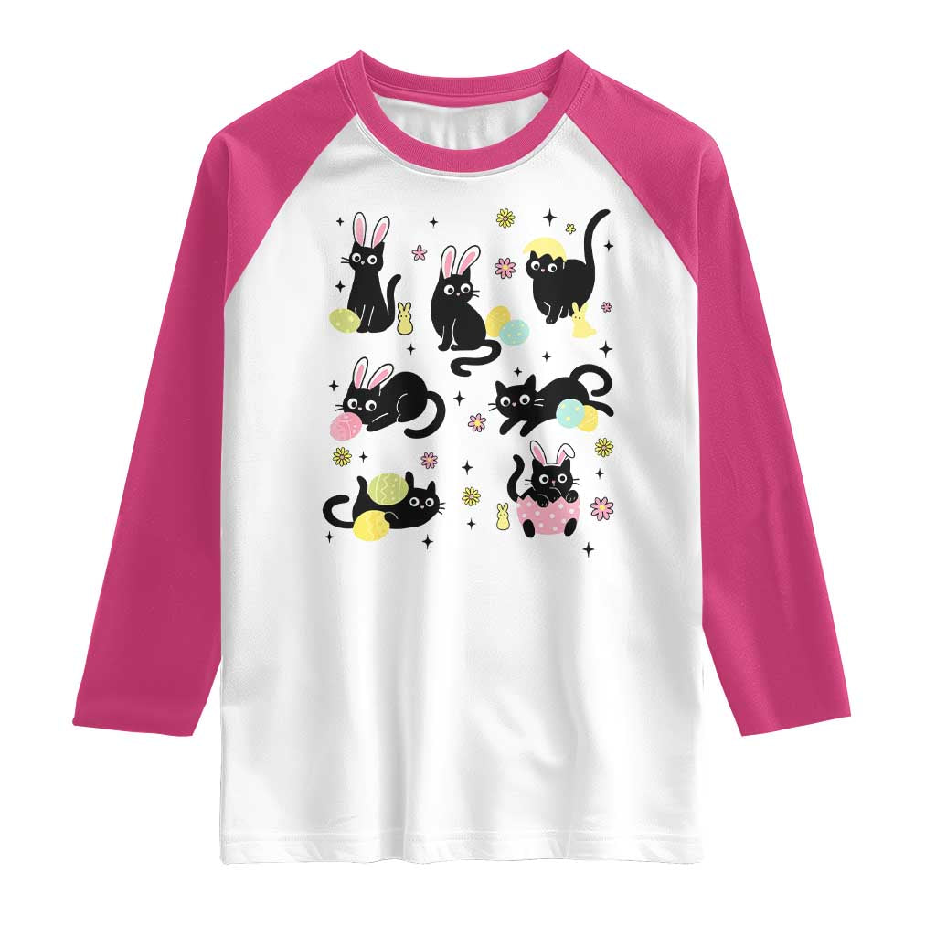 Funny Black Cat With Bunny Eggs Easter Day Raglan Shirt