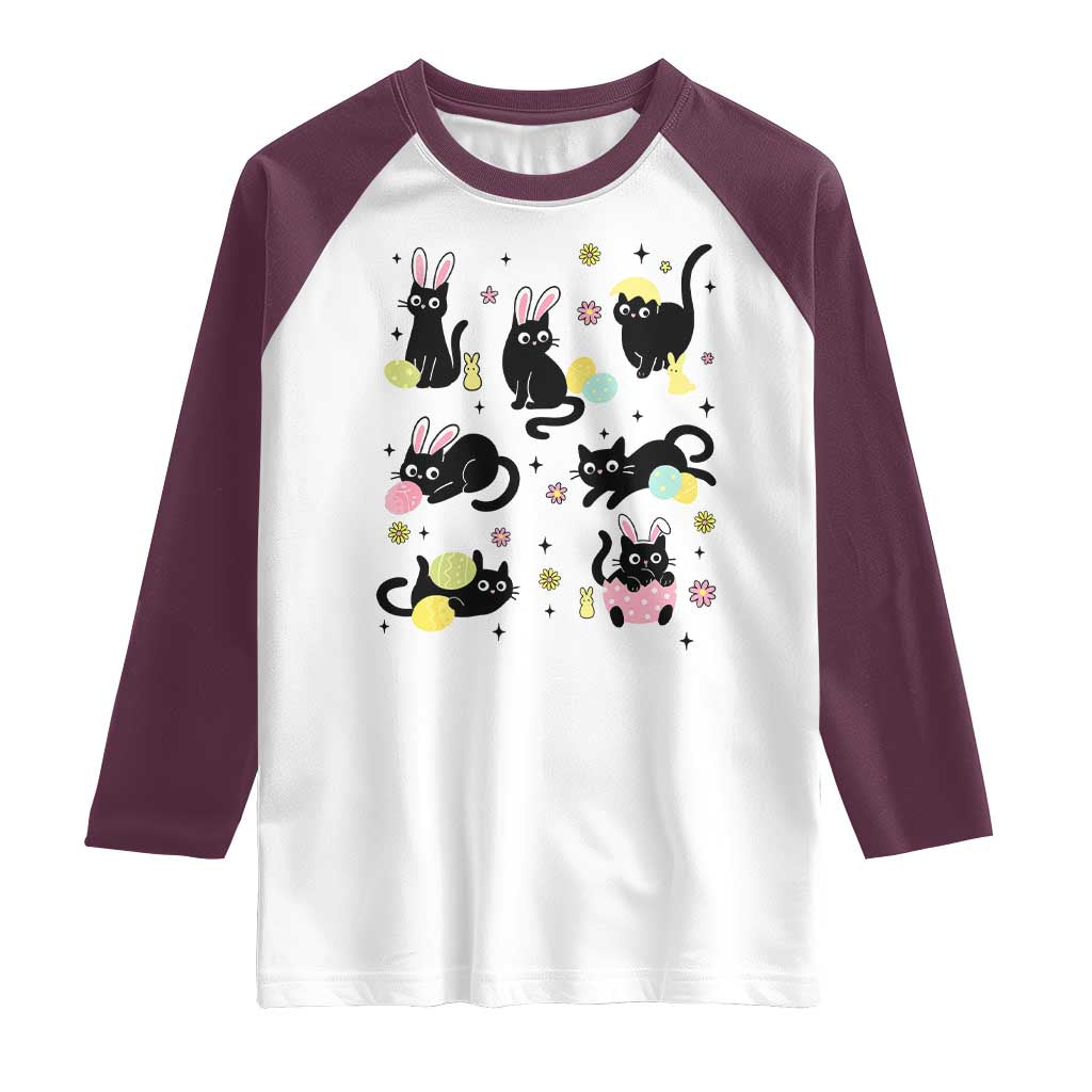 Funny Black Cat With Bunny Eggs Easter Day Raglan Shirt