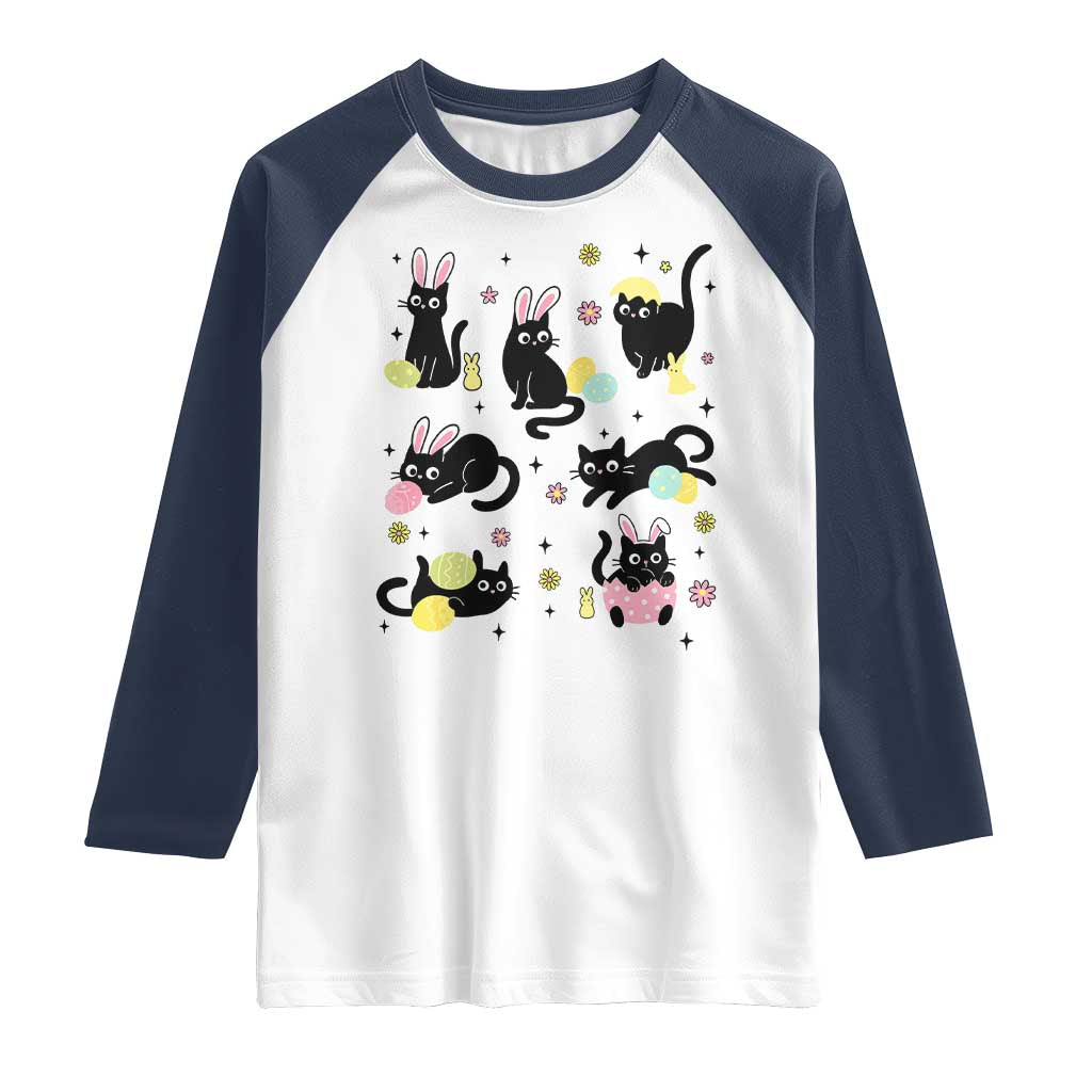 Funny Black Cat With Bunny Eggs Easter Day Raglan Shirt
