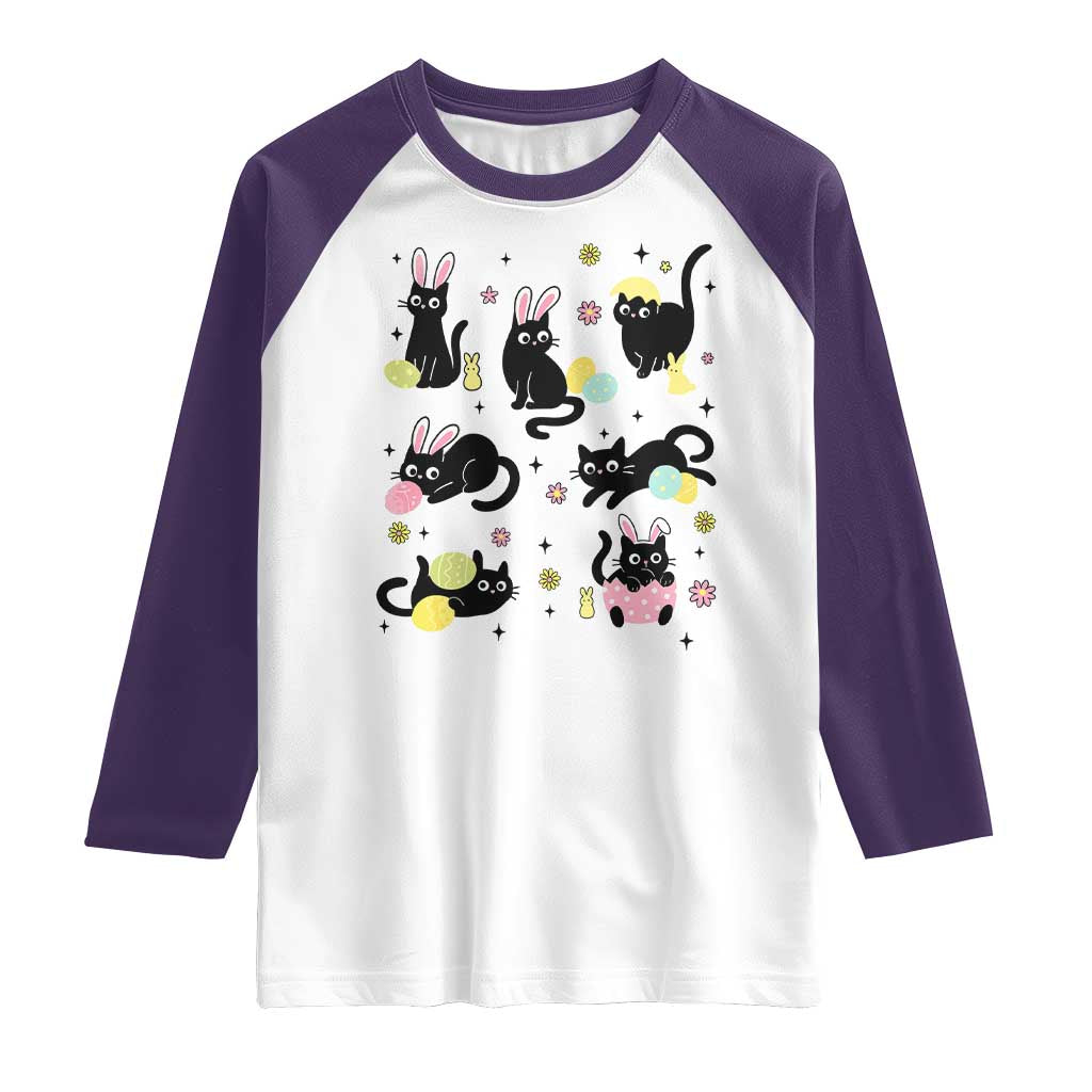 Funny Black Cat With Bunny Eggs Easter Day Raglan Shirt