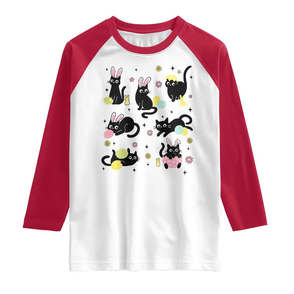 Funny Black Cat With Bunny Eggs Easter Day Raglan Shirt
