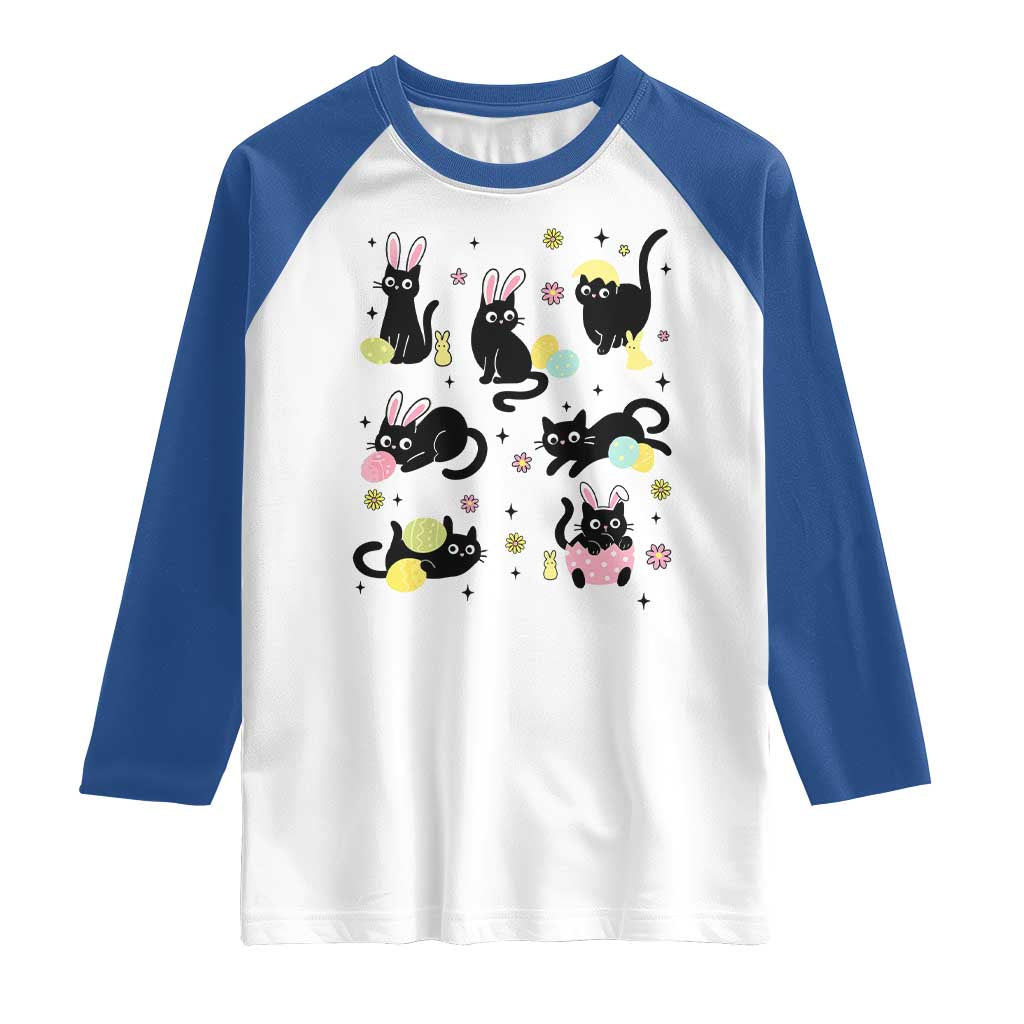 Funny Black Cat With Bunny Eggs Easter Day Raglan Shirt