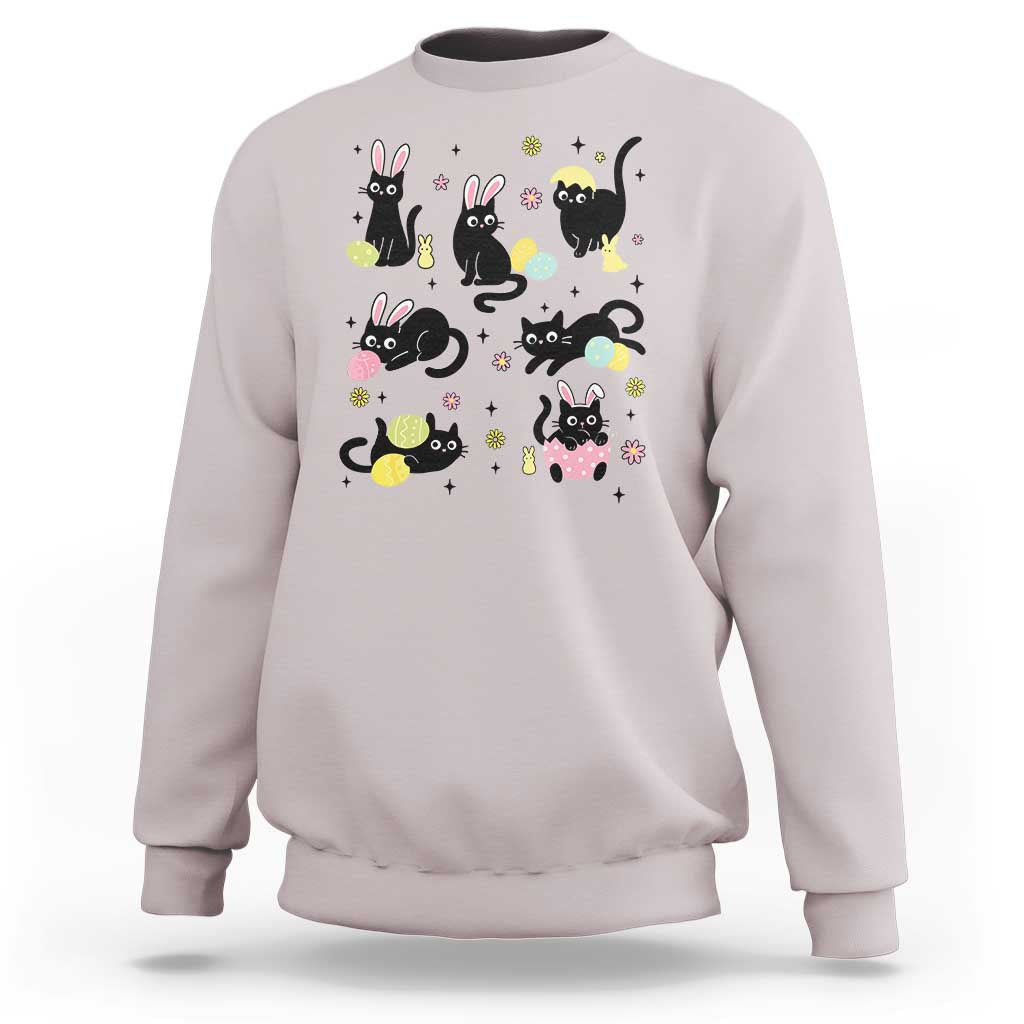 Funny Black Cat With Bunny Eggs Easter Day Sweatshirt