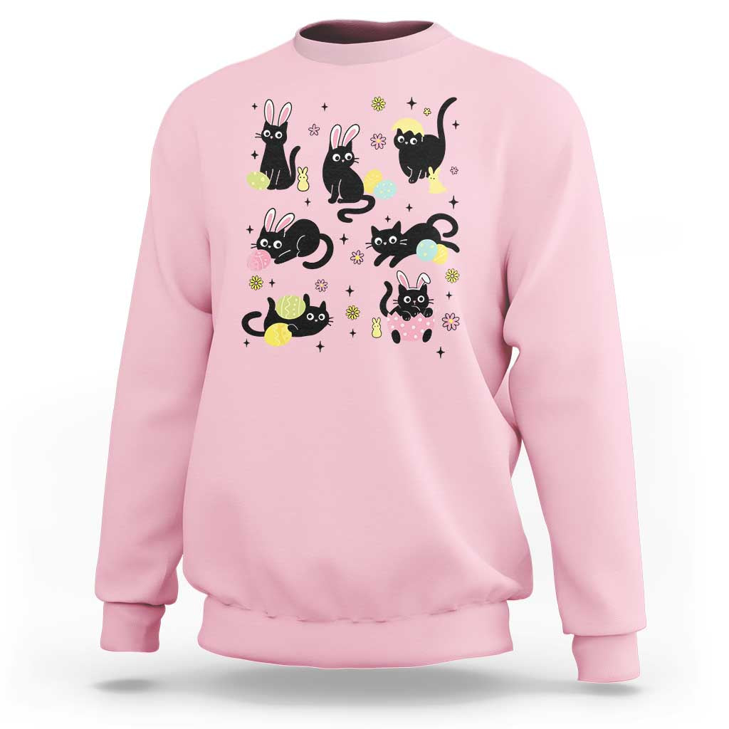 Funny Black Cat With Bunny Eggs Easter Day Sweatshirt