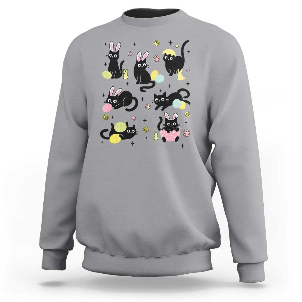 Funny Black Cat With Bunny Eggs Easter Day Sweatshirt