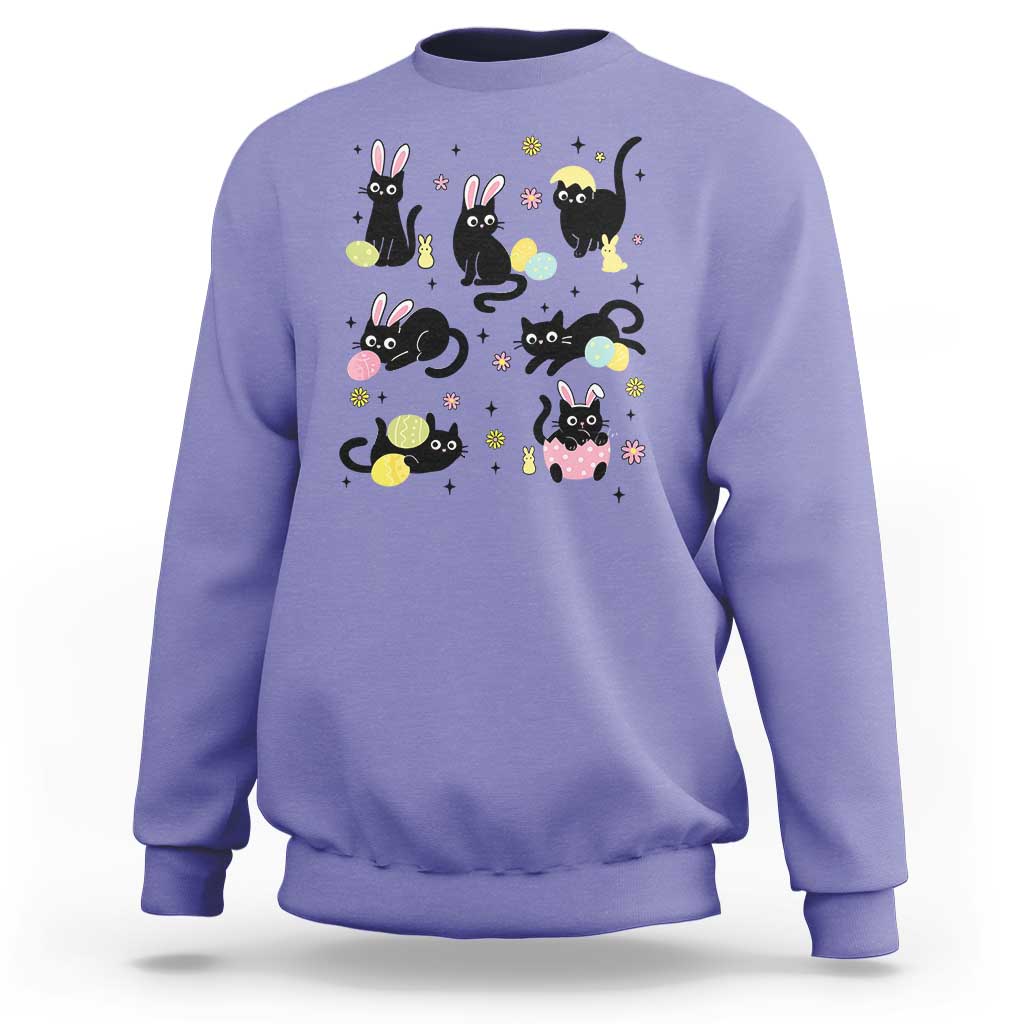 Funny Black Cat With Bunny Eggs Easter Day Sweatshirt