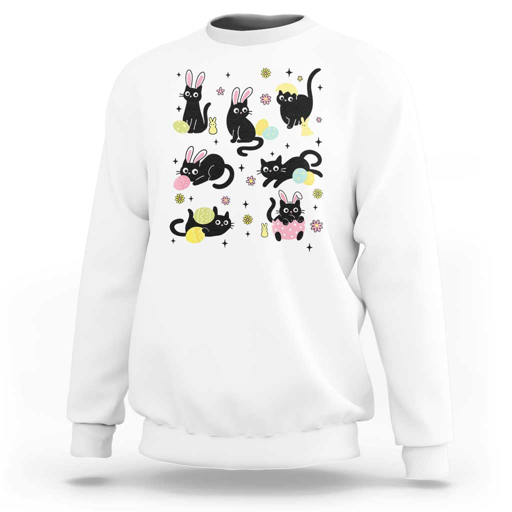 Funny Black Cat With Bunny Eggs Easter Day Sweatshirt