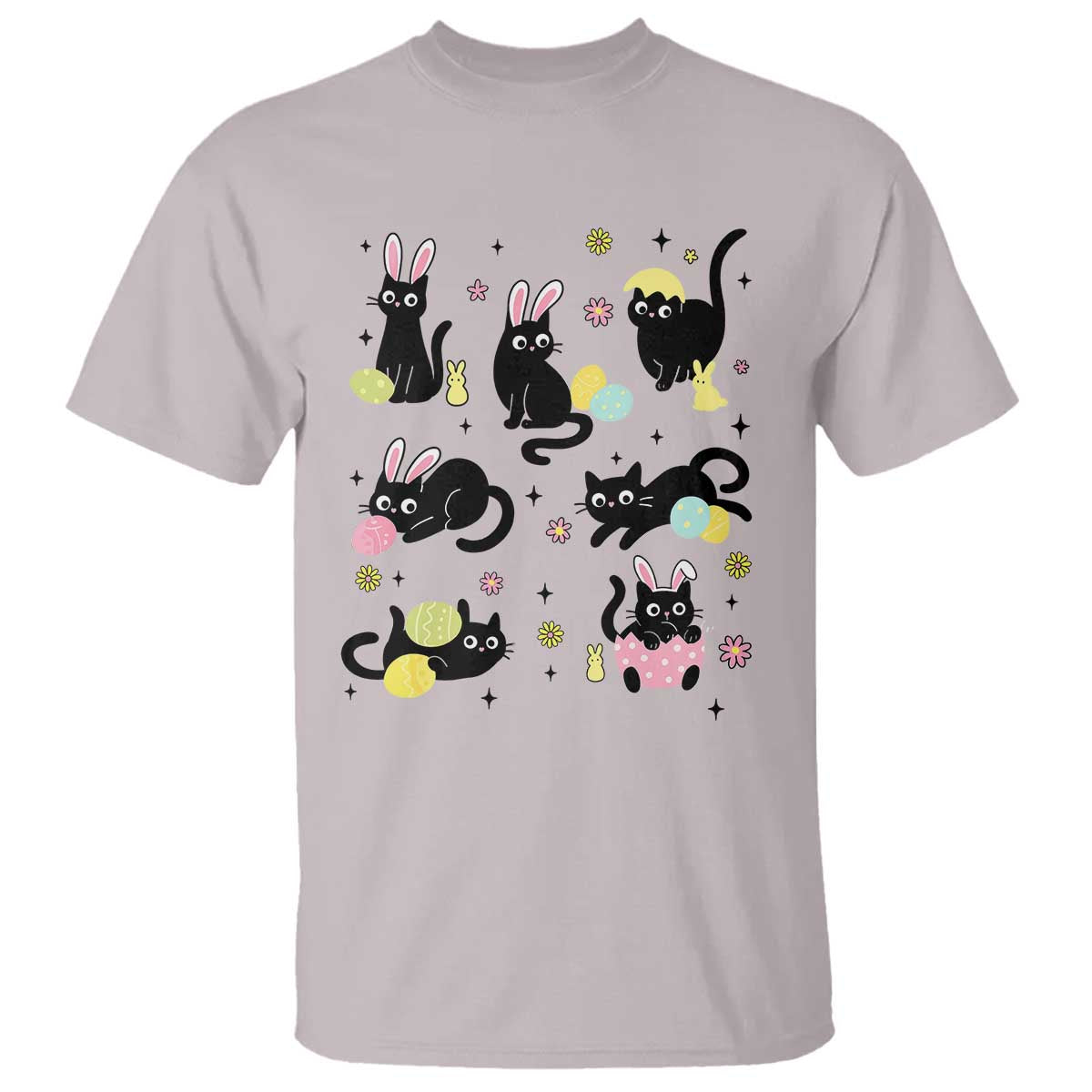Funny Black Cat With Bunny Eggs Easter Day T Shirt