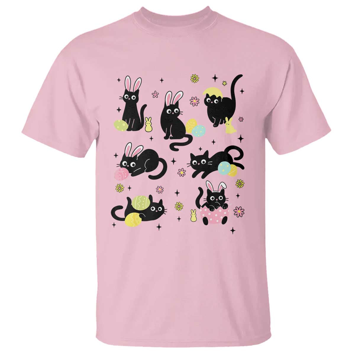 Funny Black Cat With Bunny Eggs Easter Day T Shirt