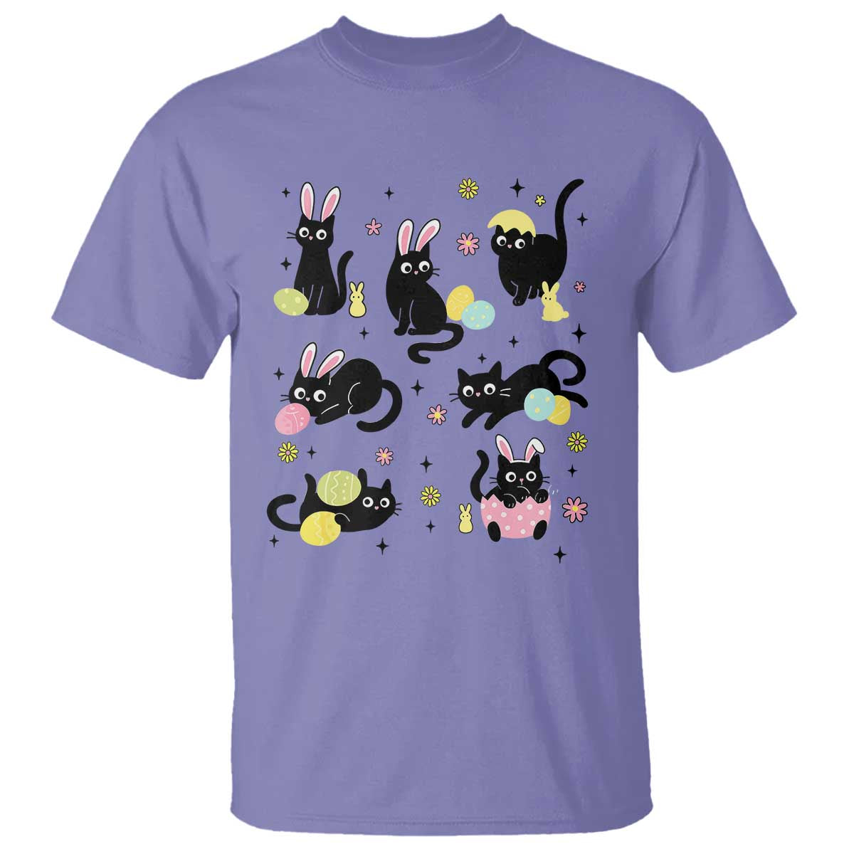 Funny Black Cat With Bunny Eggs Easter Day T Shirt
