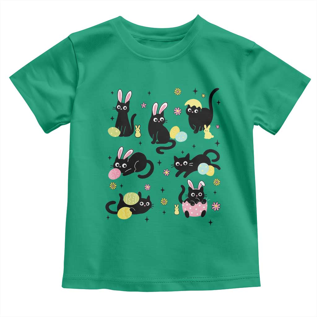 Funny Black Cat With Bunny Eggs Easter Day Toddler T Shirt