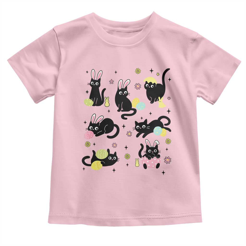 Funny Black Cat With Bunny Eggs Easter Day Toddler T Shirt