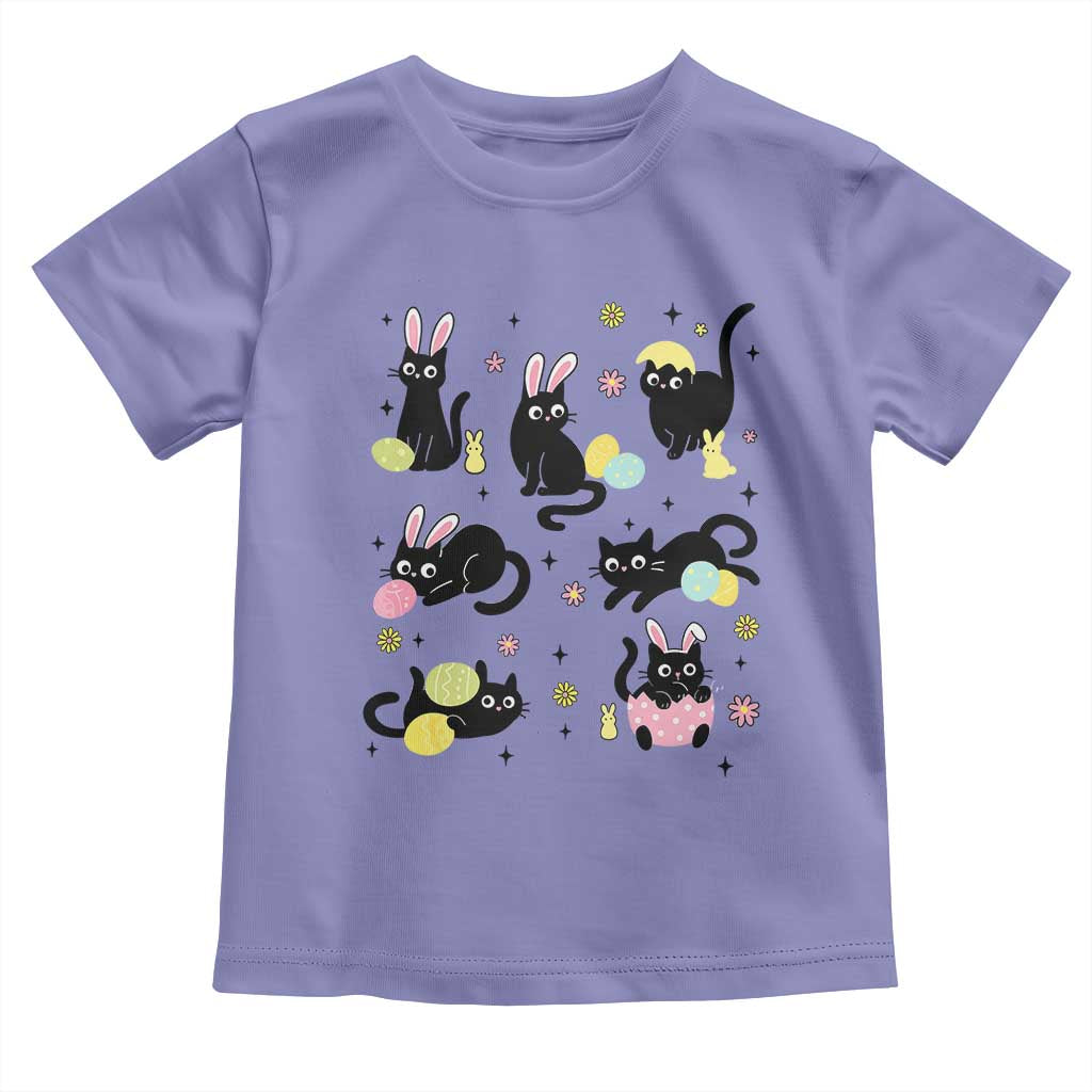 Funny Black Cat With Bunny Eggs Easter Day Toddler T Shirt