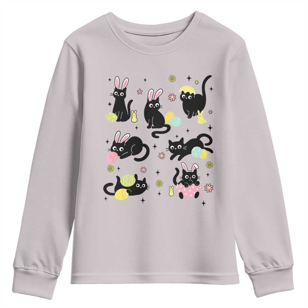 Funny Black Cat With Bunny Eggs Easter Day Youth Sweatshirt