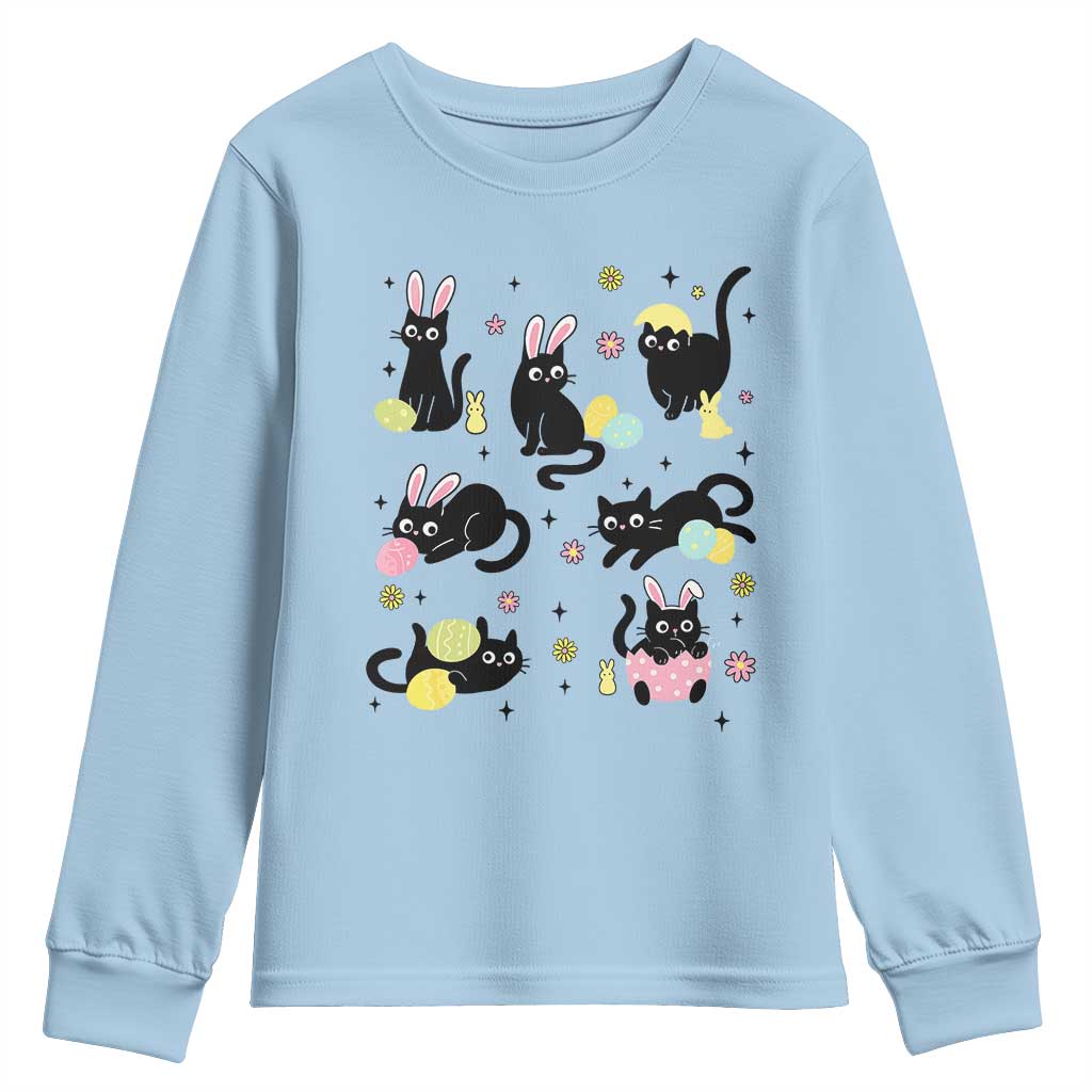 Funny Black Cat With Bunny Eggs Easter Day Youth Sweatshirt
