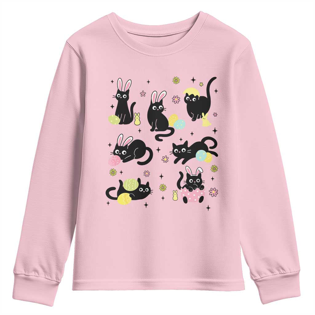 Funny Black Cat With Bunny Eggs Easter Day Youth Sweatshirt