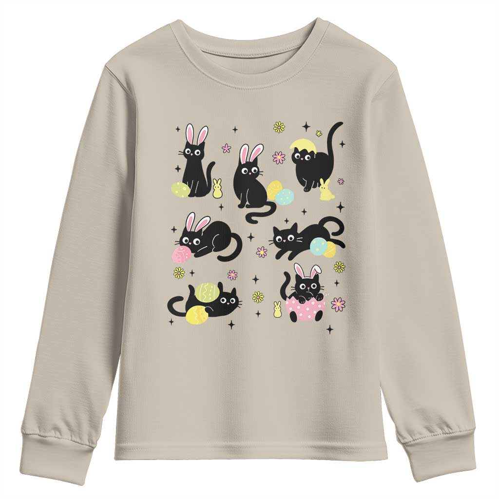 Funny Black Cat With Bunny Eggs Easter Day Youth Sweatshirt