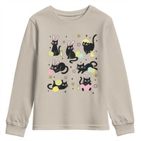 Funny Black Cat With Bunny Eggs Easter Day Youth Sweatshirt