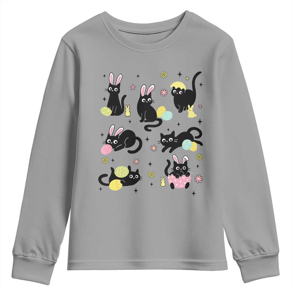 Funny Black Cat With Bunny Eggs Easter Day Youth Sweatshirt