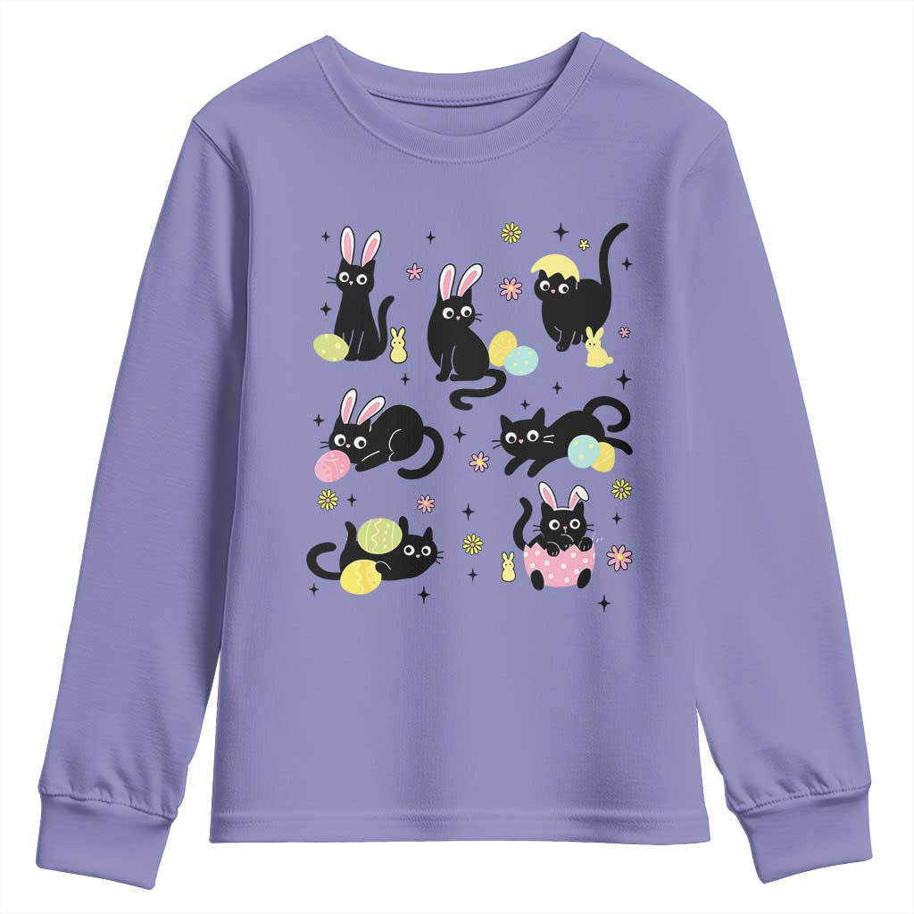 Funny Black Cat With Bunny Eggs Easter Day Youth Sweatshirt