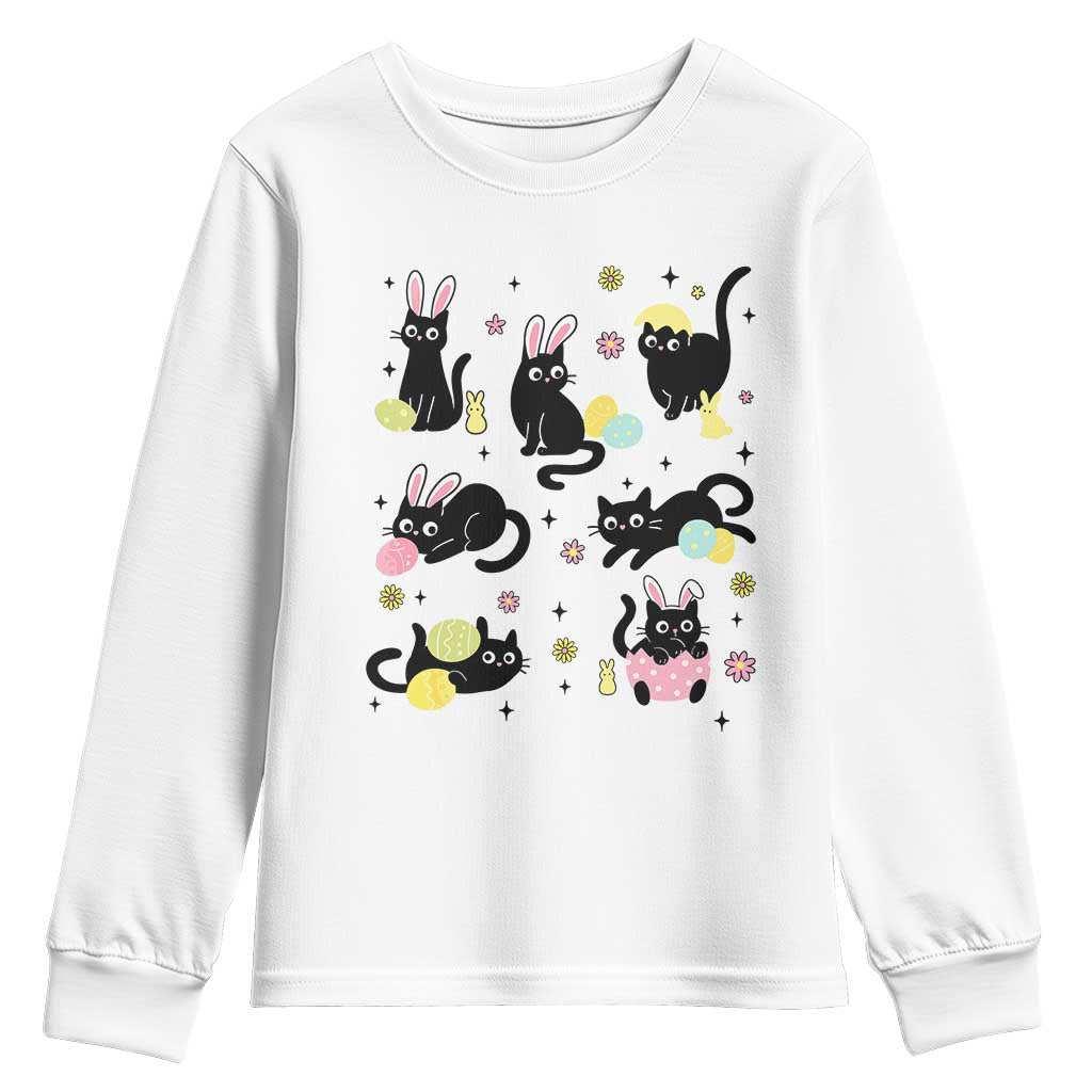 Funny Black Cat With Bunny Eggs Easter Day Youth Sweatshirt