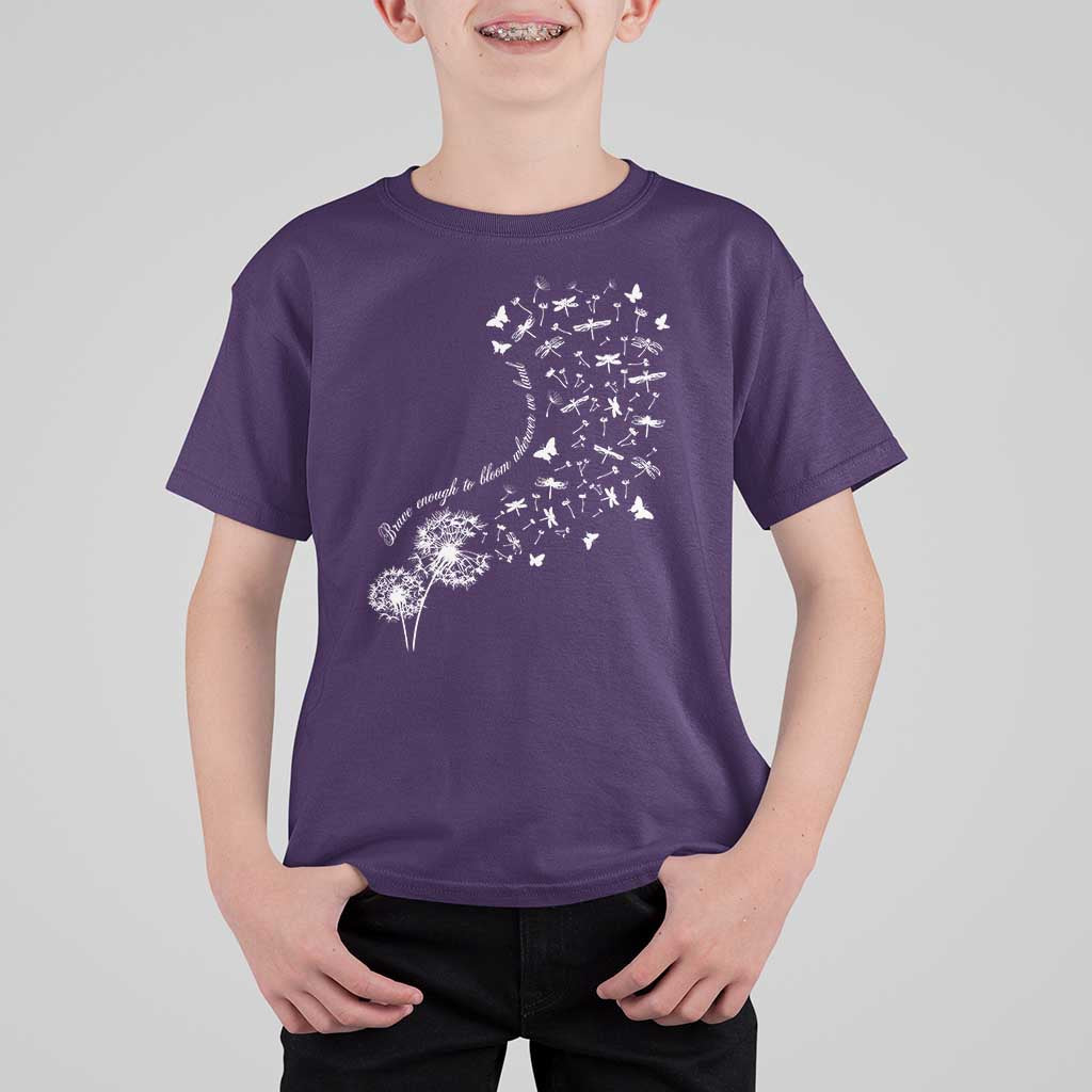 Military Child Month T Shirt For Kid Brave Enough To Bloom Wherever We Land Dandelion Flowers