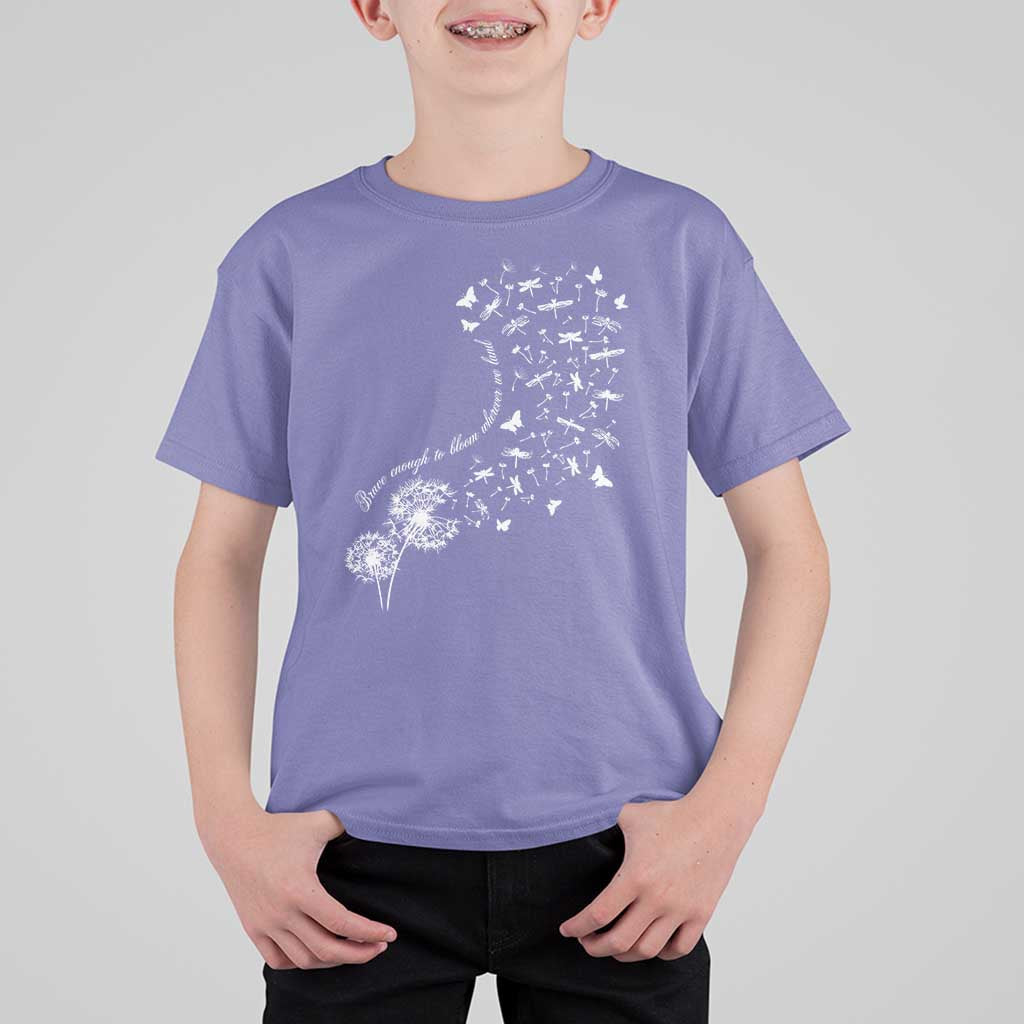 Military Child Month T Shirt For Kid Brave Enough To Bloom Wherever We Land Dandelion Flowers