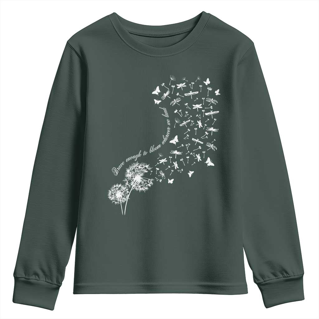 Military Child Month Youth Sweatshirt Brave Enough To Bloom Wherever We Land Dandelion Flowers