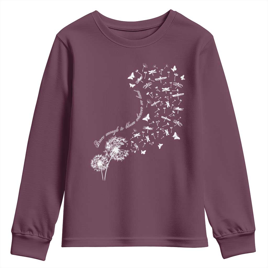 Military Child Month Youth Sweatshirt Brave Enough To Bloom Wherever We Land Dandelion Flowers