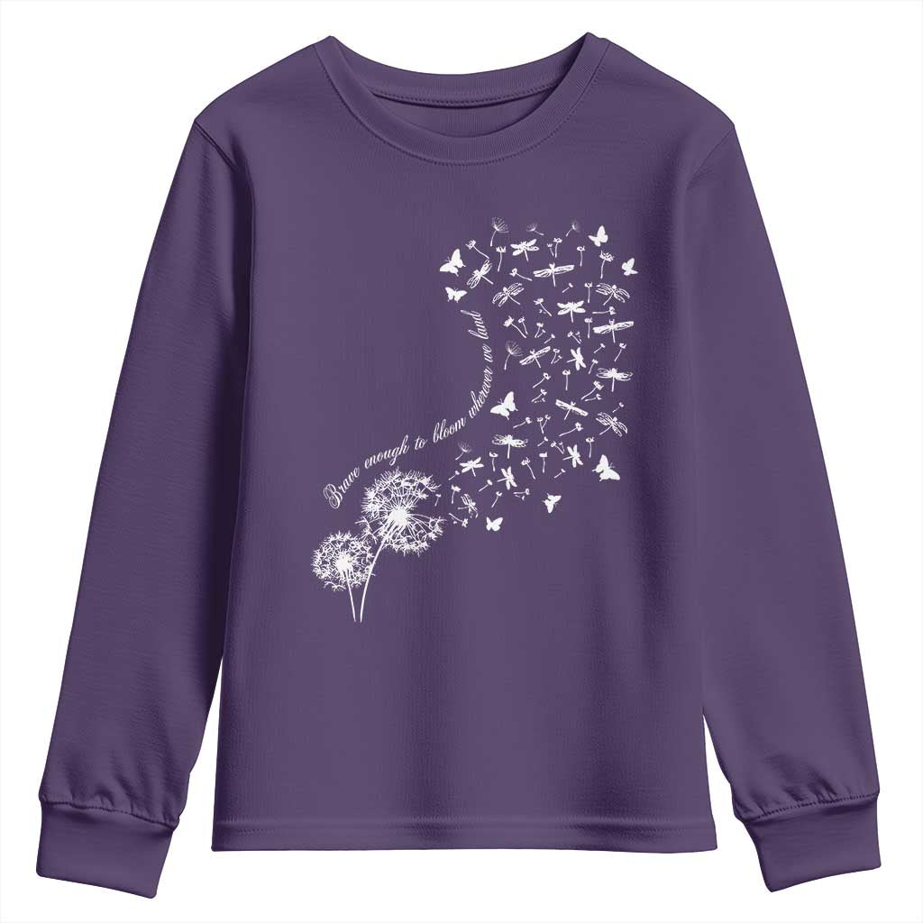 Military Child Month Youth Sweatshirt Brave Enough To Bloom Wherever We Land Dandelion Flowers