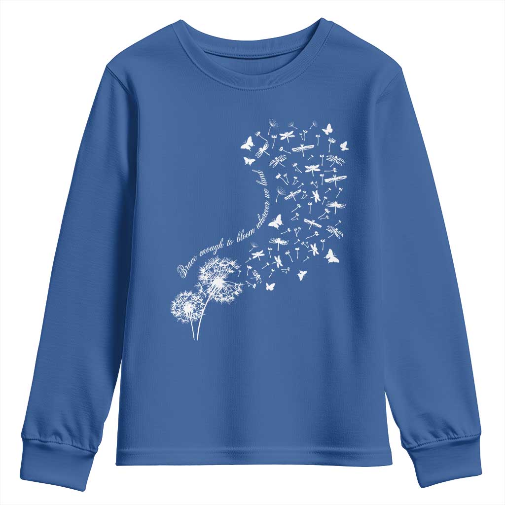 Military Child Month Youth Sweatshirt Brave Enough To Bloom Wherever We Land Dandelion Flowers