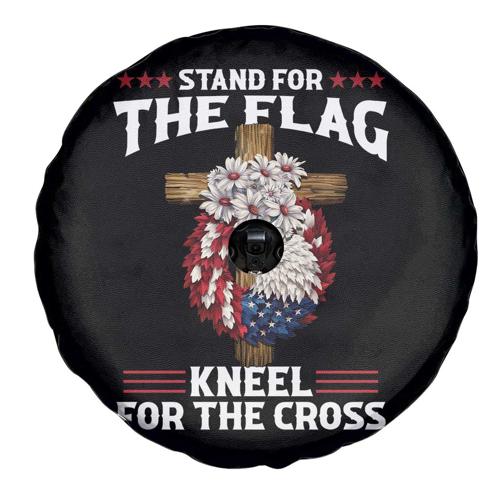 Christian Faith Spare Tire Cover 4th Of July Stand For The Flag Kneel For The Cross USA Flag