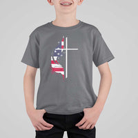 4th Of July T Shirt For Kid Christian Faith USA Flag Cross - Wonder Print Shop