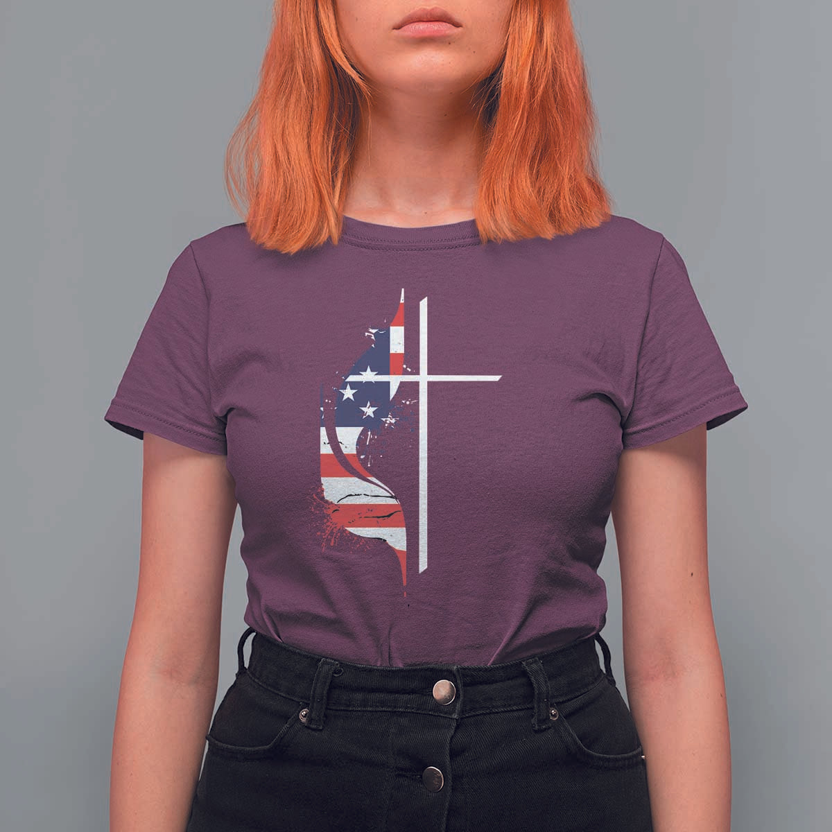 4th Of July T Shirt For Women Christian Faith USA Flag Cross - Wonder Print Shop