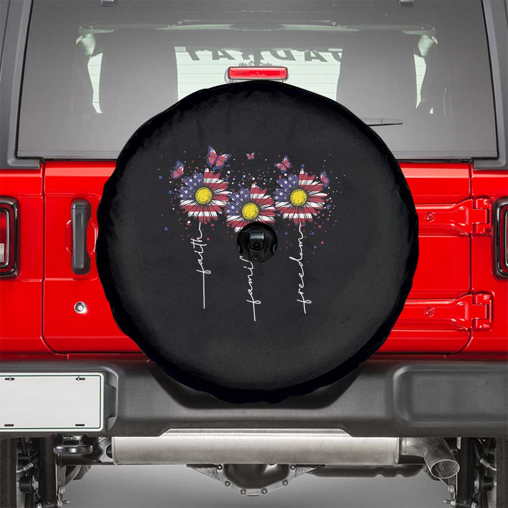 4th Of July Spare Tire Cover Faith Family Freedom USA Flag Daisy Flower