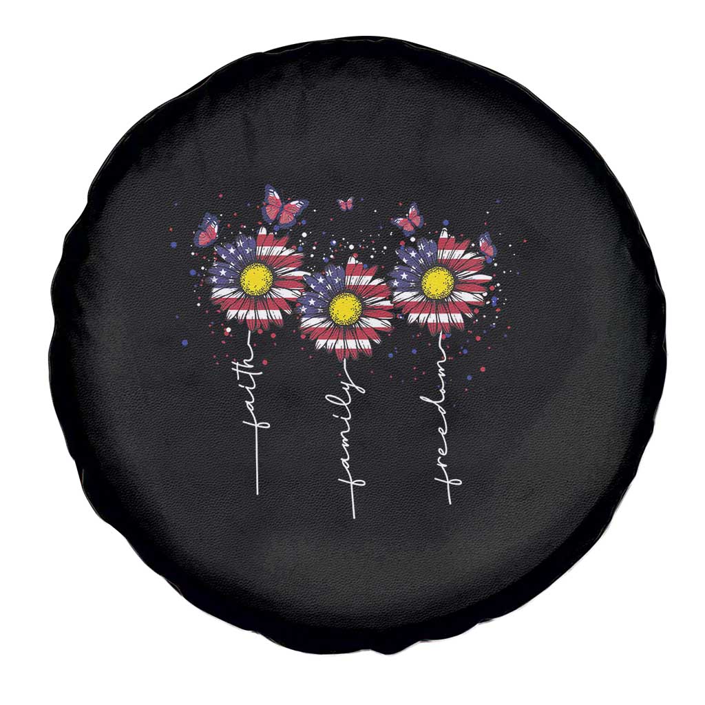 4th Of July Spare Tire Cover Faith Family Freedom USA Flag Daisy Flower