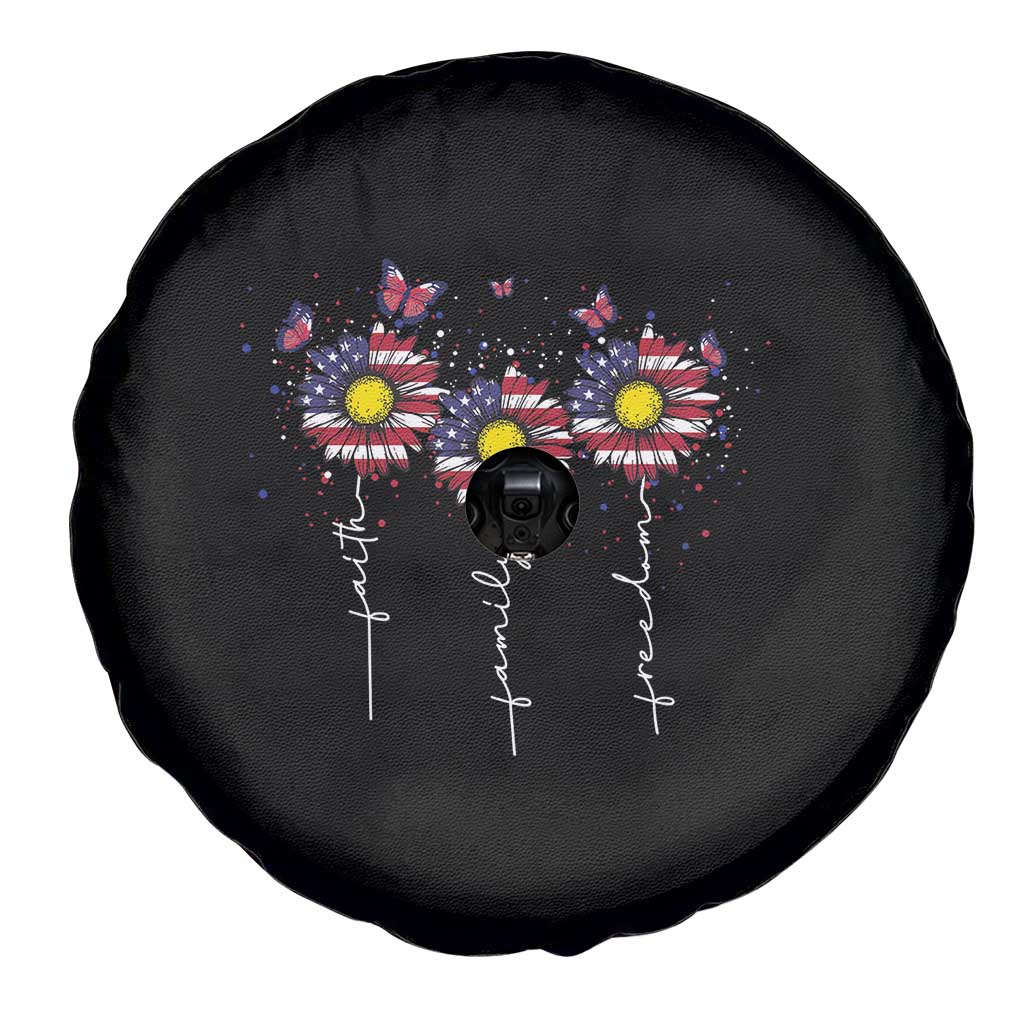 4th Of July Spare Tire Cover Faith Family Freedom USA Flag Daisy Flower