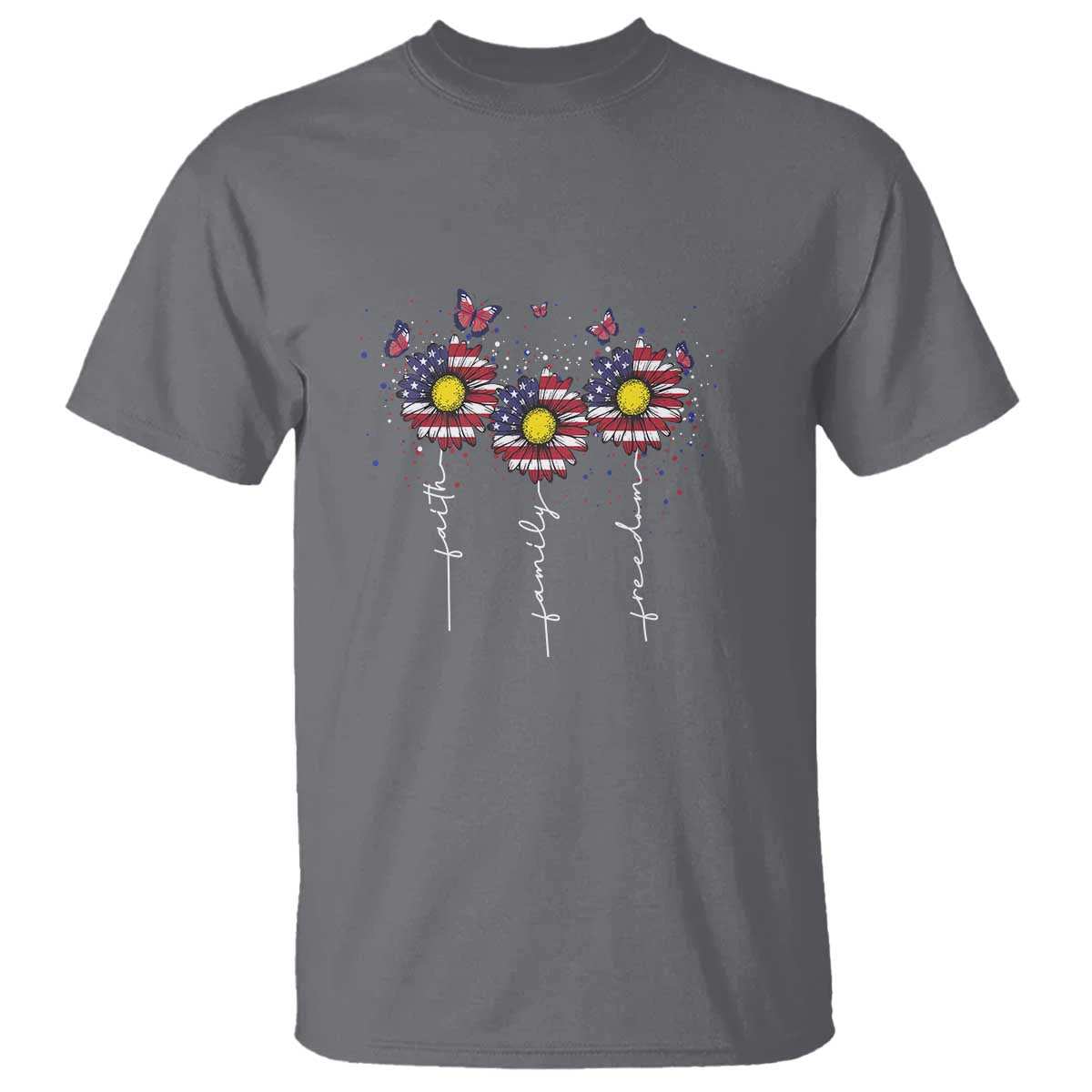 4th Of July T Shirt Faith Family Freedom USA Flag Daisy Flower - Wonder Print Shop
