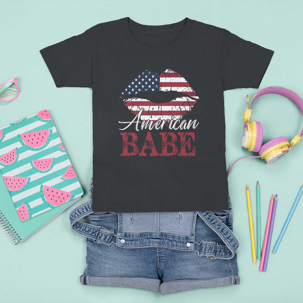 Funny 4th Of July T Shirt For Kid American Babe Flag Vintage Lips - Wonder Print Shop