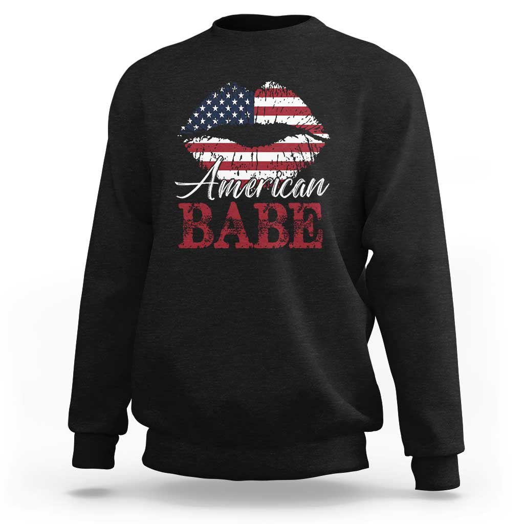 Funny 4th Of July Sweatshirt American Babe Flag Vintage Lips - Wonder Print Shop