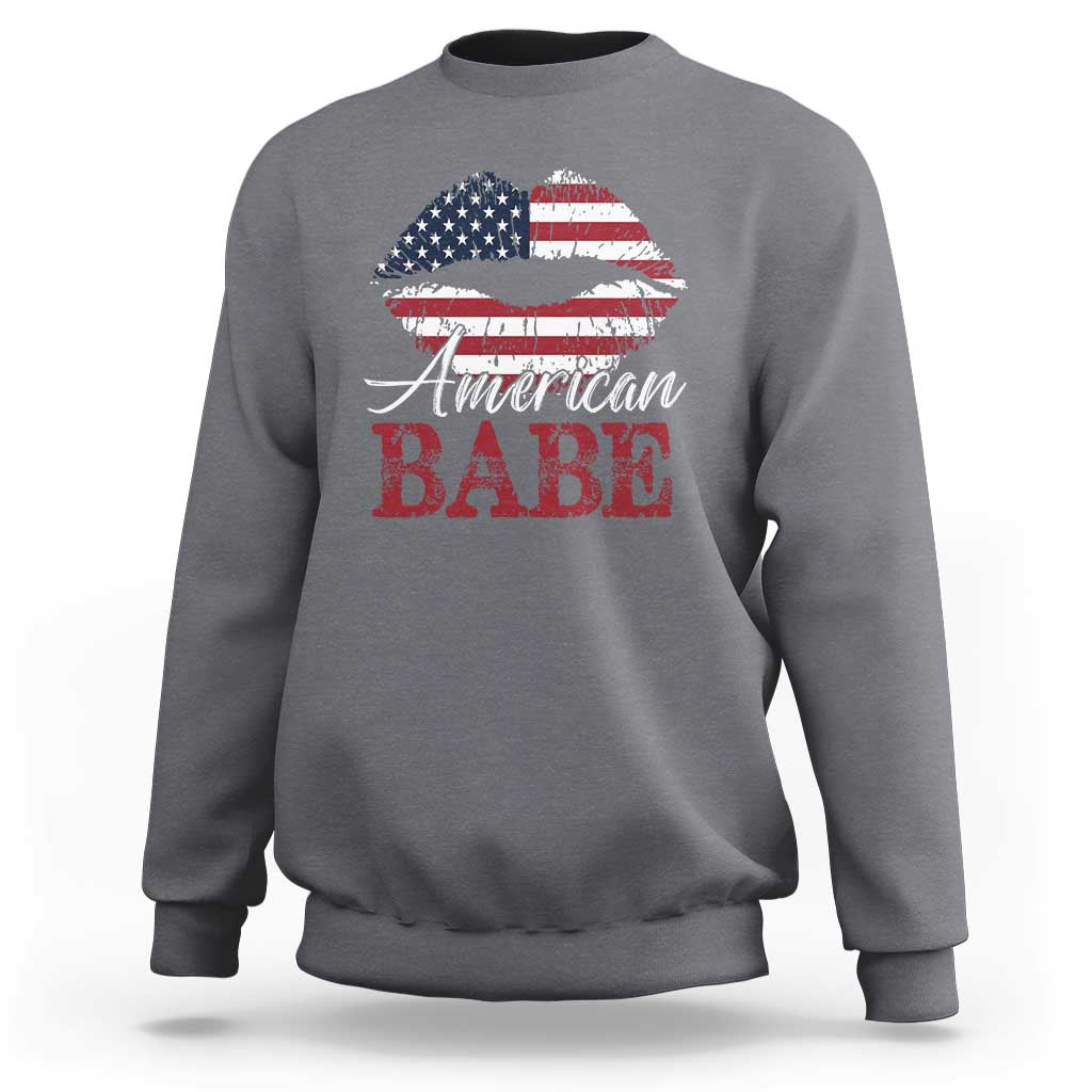 Funny 4th Of July Sweatshirt American Babe Flag Vintage Lips - Wonder Print Shop