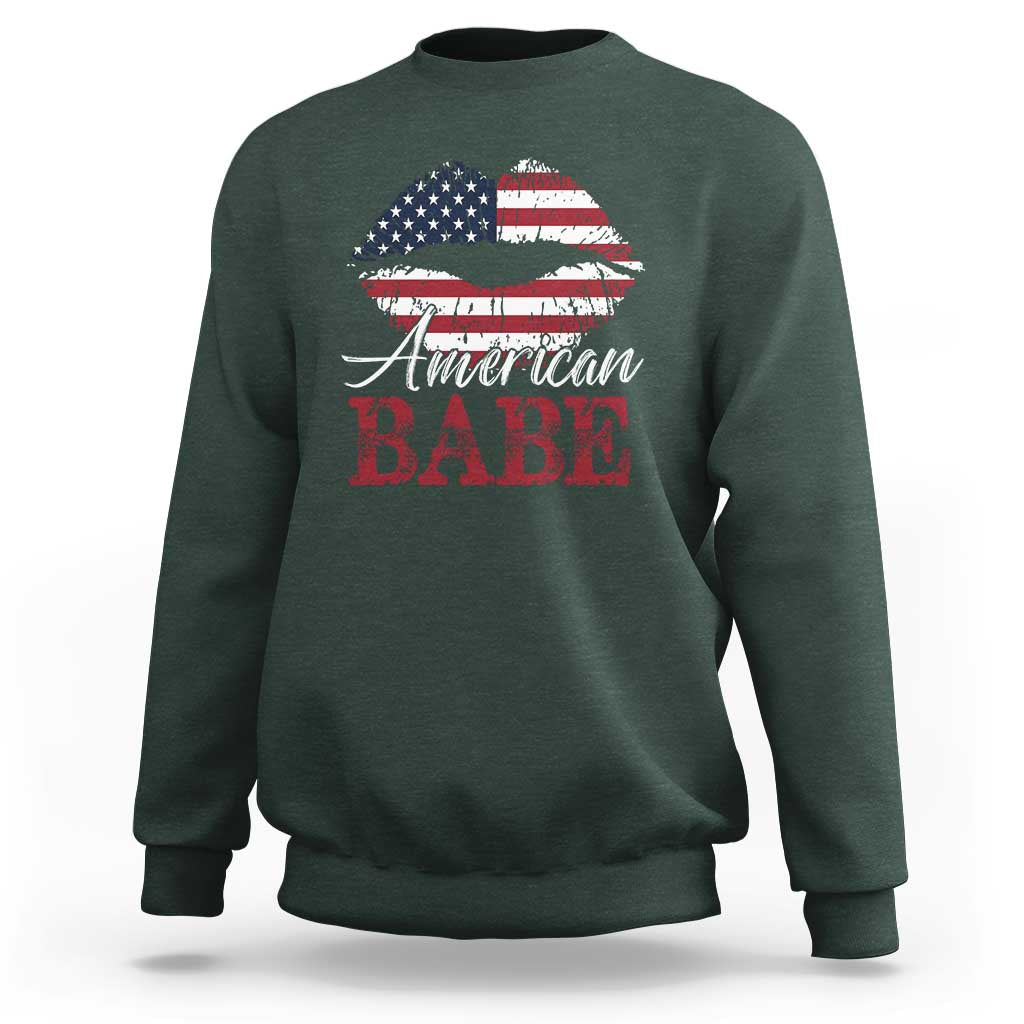 Funny 4th Of July Sweatshirt American Babe Flag Vintage Lips - Wonder Print Shop