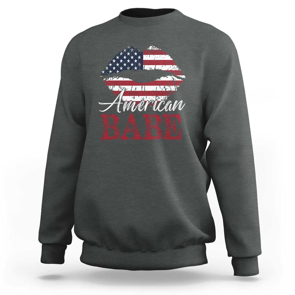 Funny 4th Of July Sweatshirt American Babe Flag Vintage Lips - Wonder Print Shop